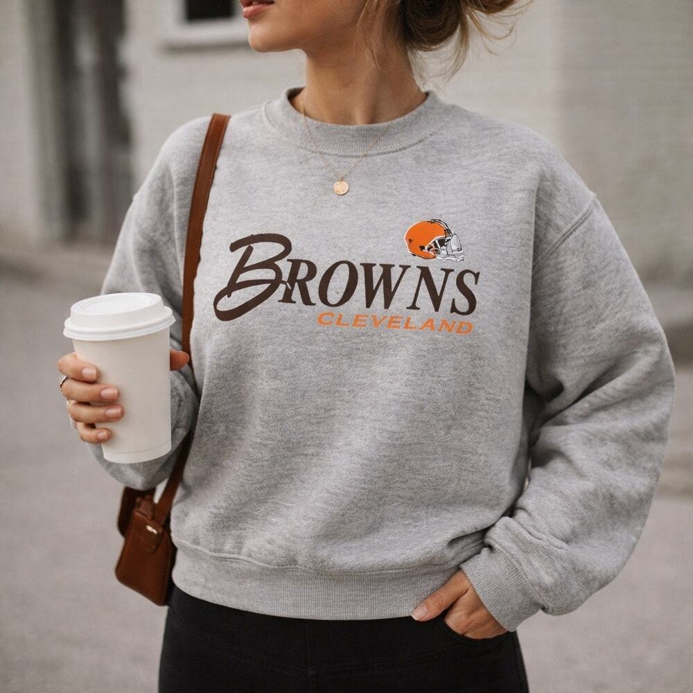 Vintage Cleveland Browns Crewneck Sweatshirt Gray NFL Logo Athletic Relaxed Y2K